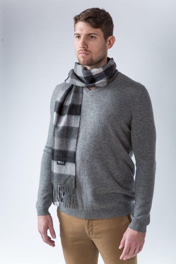 100% Lambswool Charcoal Plaid Scarf